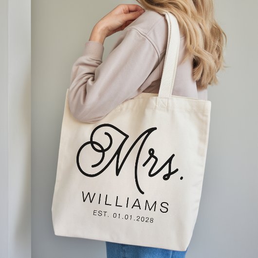 Tote Bag Mrs Modern Script Custom Wedding Newlywed Gift