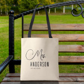 Tote Bag mrs texte avec nom de famille personnalisé et date