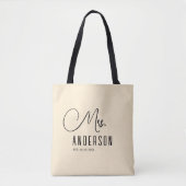 Tote Bag mrs texte avec nom de famille personnalisé et date (Devant)