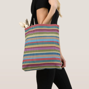 Tote Bag Multi-Couleurs Style Tricoté Rayé