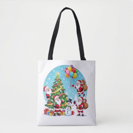 Tote Bag **“Multi-Santa Christmas Fun – 3D Cartoon Transpar (Devant)