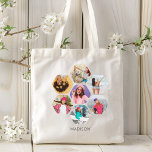 Tote Bag Multiphoto Collage moderne Nom personnalisé<br><div class="desc">Multi Photo Collage Modern Personnalized Name Sac fourre-tout présente un montage photo de vos photos préférées en forme d'hexagone. Personnalisé avec votre nom dans un script noir moderne. Parfait pour l'anniversaire, Noël, Fête des Mères, grands-parents, soeur, meilleure amie et plus. CONSEIL PHOTO : centrez vos photos avant de les télécharger...</div>