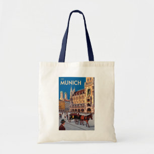 Tote Bag Munich Allemagne Marienplatz Voyage Art Rétro
