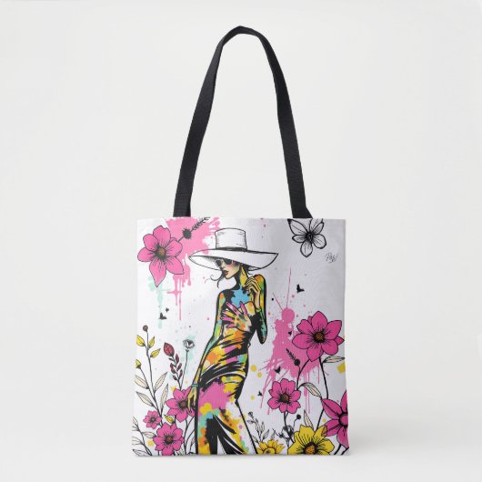 Tote Bag Muse in Bloom: Dual-Sided Graffiti Art Riso (Devant)
