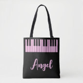 Tote Bag Music Teacher Pink Piano Keyboard Name Dark (Devant)