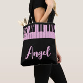 Tote Bag Music Teacher Pink Piano Keyboard Name Dark (De près)