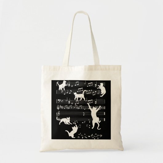 Tote Bag Musicien Cute Chat Jouer Sur Notes Musicales Musiq (Devant)