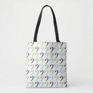 Tote Bag Musique Basse Thématique Clé Bleu Vert Motif