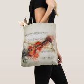 Tote Bag Musique de feuille d'aquarelle et violon (De près)