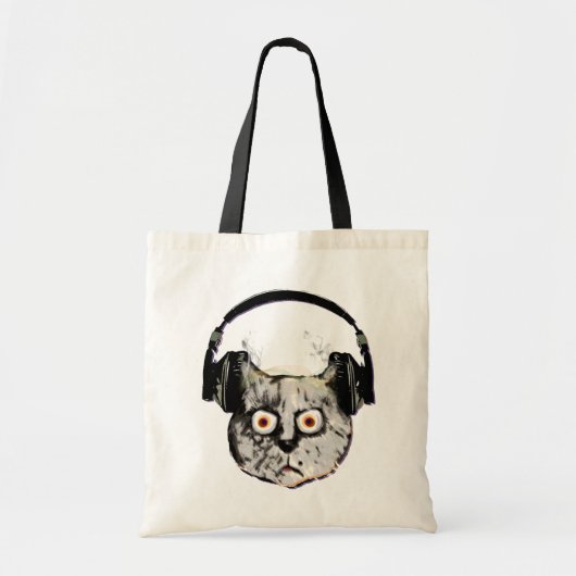 Tote Bag musique dj chat avec casque (Devant)