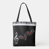 Tote Bag Musique Fourre-tout - clavier - notes - coeurs (Dos)