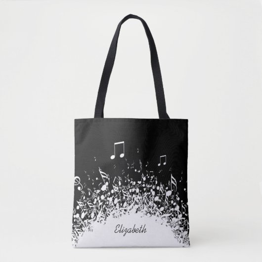 Tote Bag musique nom personnalisé noir blanc (Devant)