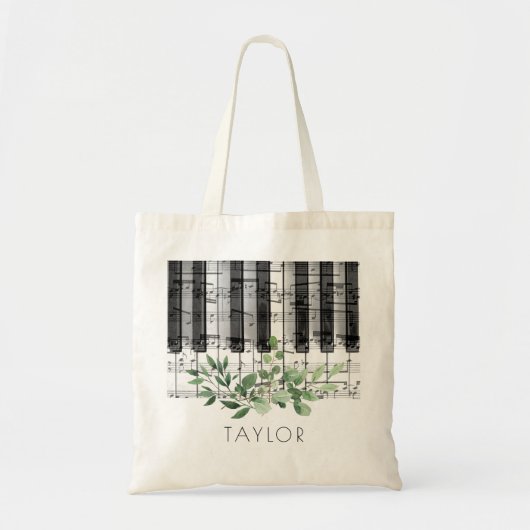 Tote Bag musique piano aquarelle feuillage (Devant)