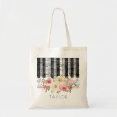 Tote Bag musique piano aquarelle fleurs (Devant)