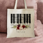 Tote Bag musique piano bourgogne nom floral<br><div class="desc">musique piano floral personnalisable sac de nom</div>