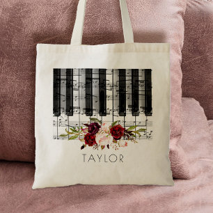 Tote Bag musique piano bourgogne nom floral