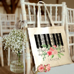 Tote Bag musique piano rose fleurs d'aquarelle<br><div class="desc">musique piano floral personnalisable sac de nom</div>