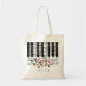Tote Bag musique piano roses sur feuillage gris (Devant)