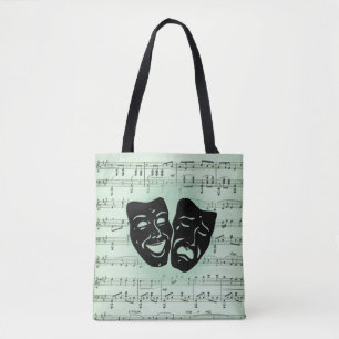 Tote Bag Musique verte et masques grecs de théâtre