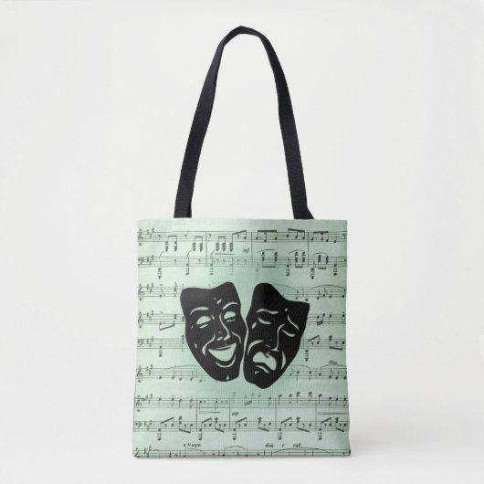Tote Bag Musique verte et masques grecs de théâtre (Devant)