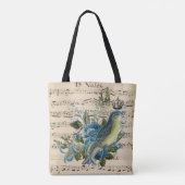 Tote Bag Musique vintage et collection d'oiseaux bleus (Dos)