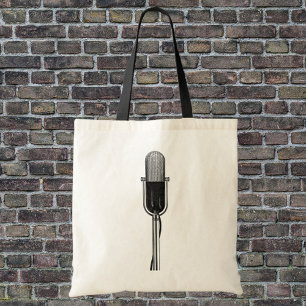 Tote Bag Musique Vintage, Microphone Rétro Ancien Style