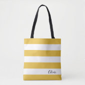 Tote Bag Mustard personnalisé et Fourre-tout rayé blanc (Devant)