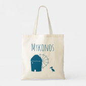 Tote Bag Mykonos, Greece: Iconic Windmill and pelican bird  (Dos)