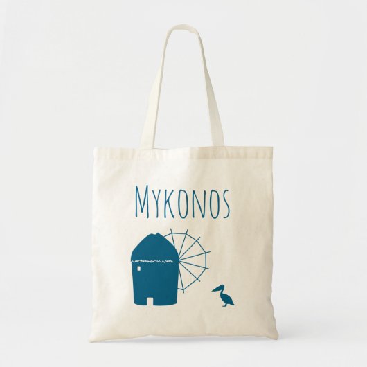 Tote Bag Mykonos, Greece: Iconic Windmill and pelican bird  (Devant)