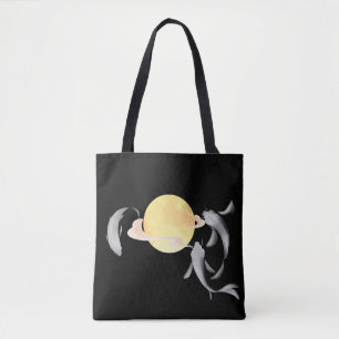 Tote Bag Mystic Koi & Golden Moon – Élégant Zen Japonais Ar