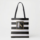 Tote Bag N Monogramme Floral Or | Blancs noirs (Devant)