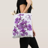 Tote Bag N monogramme jolie plage fleurie violette (De près)