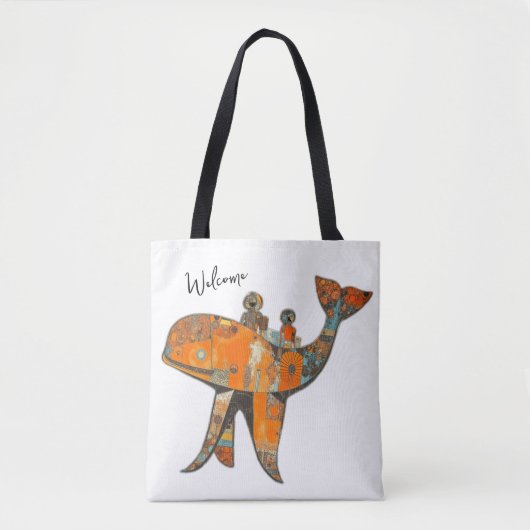 Tote Bag Naive retro style art whale (Devant)