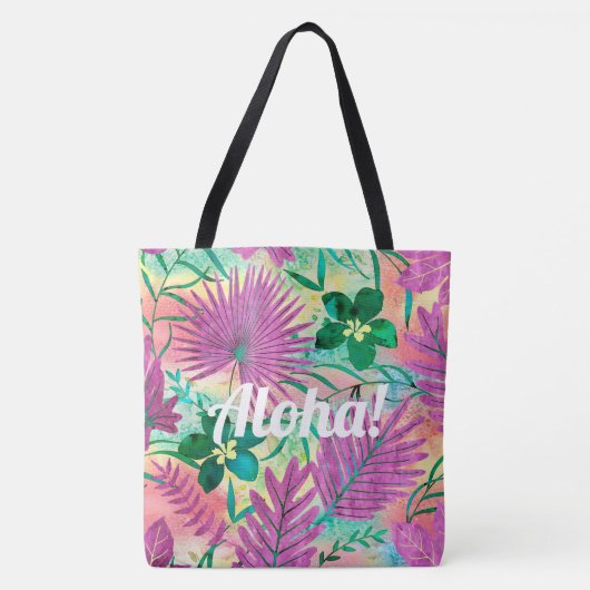 Tote Bag Nalani Hawaiian Tropical Garden Fuchsia (Devant)