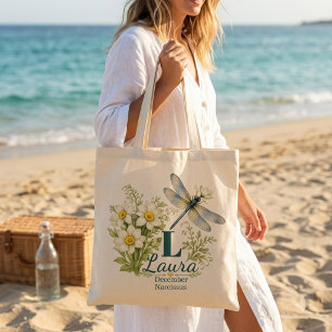 Tote Bag Narcisse et libellule, fleurs de naissance de déce