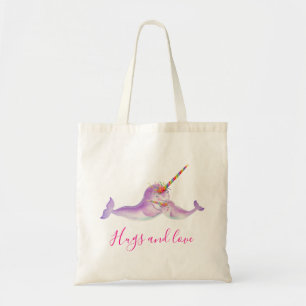 Tote Bag Narwhal arc-en-ciel nom de l'aquarelle sous-marine