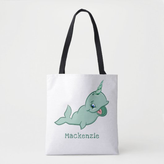 Tote Bag Narwhal Green | Cute Chibi Cartoon Baby Diaper (Devant)