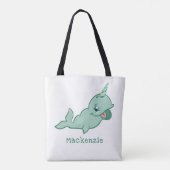 Tote Bag Narwhal Green | Cute Chibi Cartoon Baby Diaper (Dos)