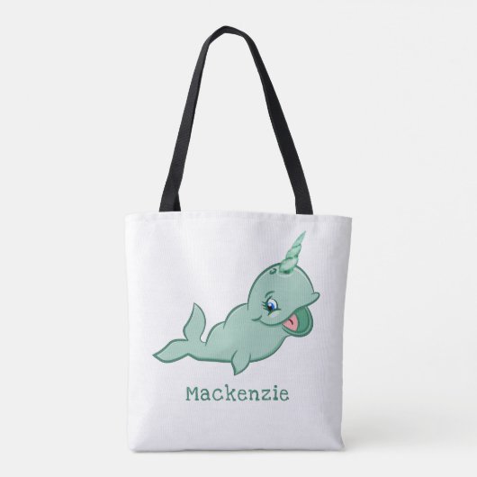 Tote Bag Narwhal Green | Cute Chibi Cartoon Baby Diaper (Dos)