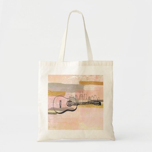 Tote Bag Nashville Skyline Guitare Aquarelle Design (Devant)