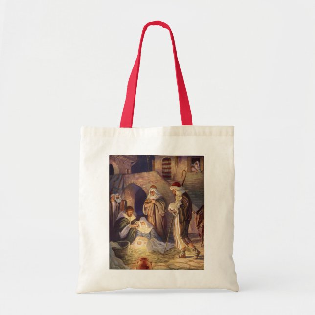 Tote Bag Nativité de Noël Vintage, 3 Bergers et Jésus (Devant)