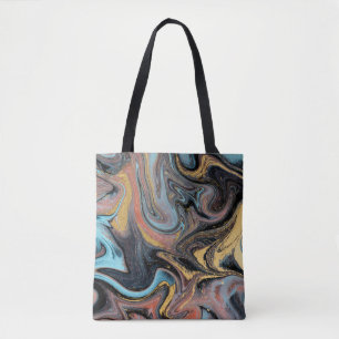Tote Bag Nature bleu et vert marbré avec parties scintillan