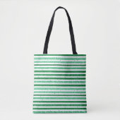 Tote Bag Nature Green White Horizontal Glitter Stripes (Devant)