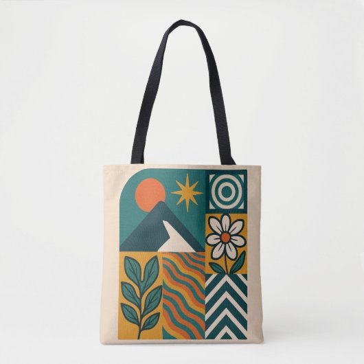 Tote Bag Nature rétro Art Abstrait-Moderne Géométrique Flor (Devant)