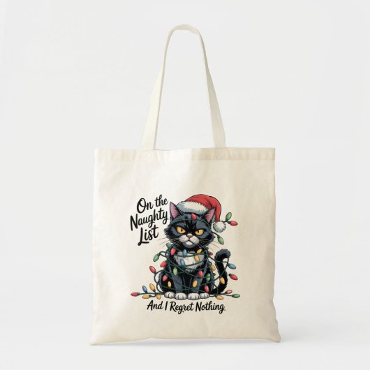 Tote Bag Naughty Cat Christmas Bag – Funny Santa Hat  (Devant)