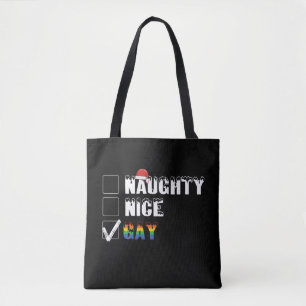 Tote Bag Naughty Nice Gay Rainbow Pride LGBT Noël Cadeau