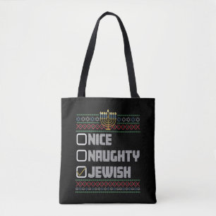 Tote Bag Naughty Nice Jewish Santa Ugly Christmas Hanukkah 