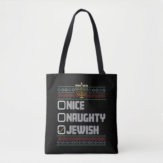 Tote Bag Naughty Nice juif Père Noël laide Noël Hanoukka (Devant)