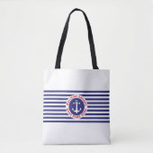 Tote Bag Nautical Anchor Design with Navy Stripes (Devant)