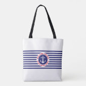 Tote Bag Nautical Anchor Design with Navy Stripes (Dos)